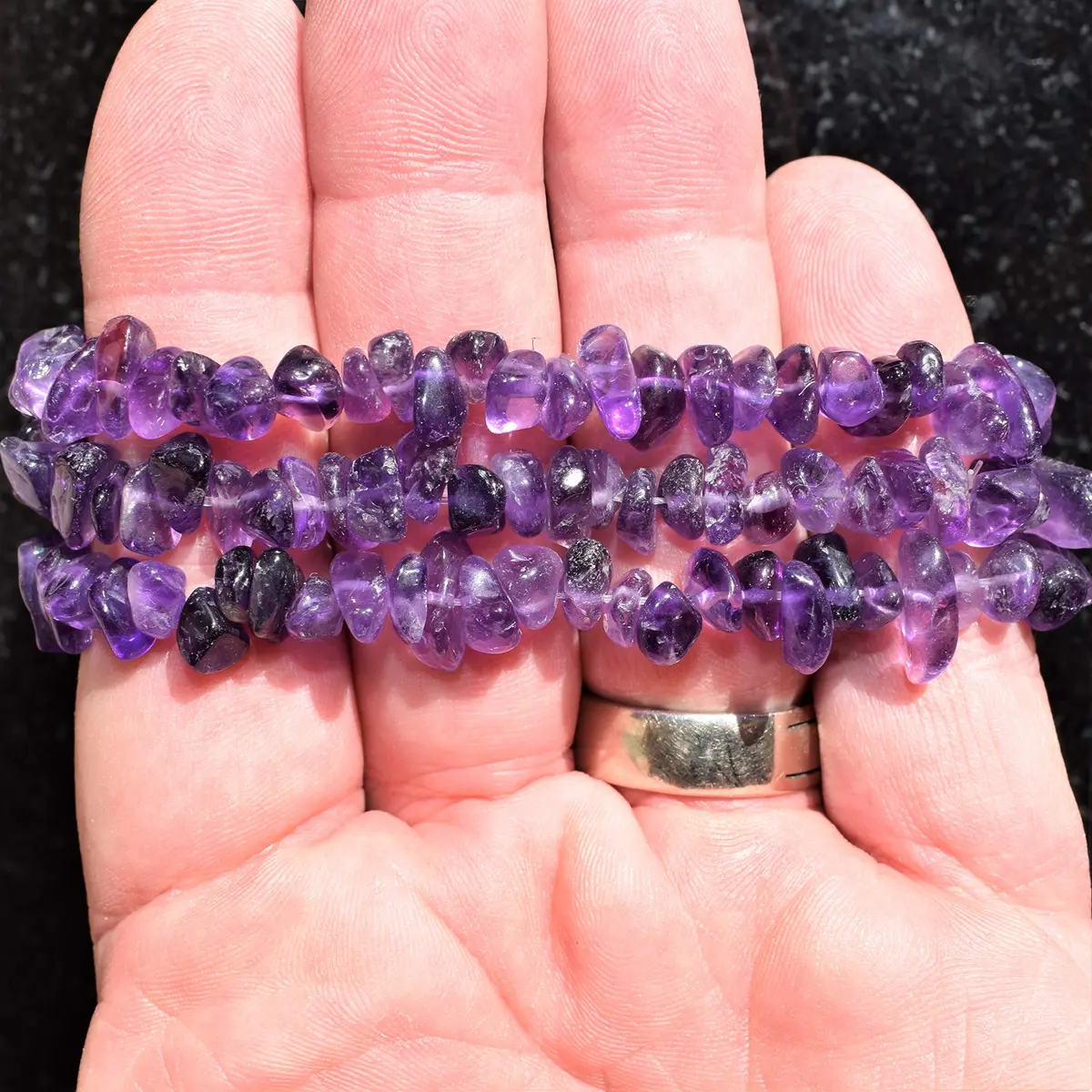 Zenergy Gems CHARGED Premium 7" Natural Dark Amethyst Crystal Chip Bracelet Stretchy + Selenite Heart Charging Crystal - view 2