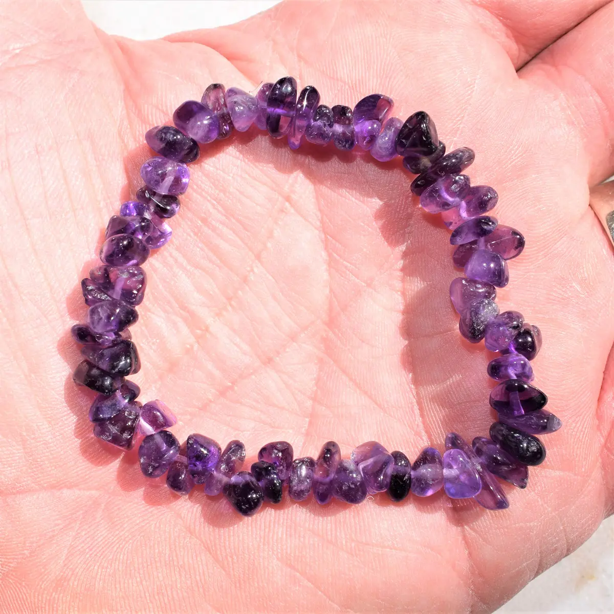 Zenergy Gems CHARGED Premium 7" Natural Dark Amethyst Crystal Chip Bracelet Stretchy + Selenite Heart Charging Crystal - view 4