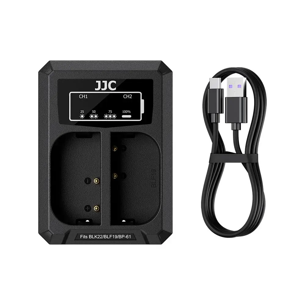 JJC Dual Battery Charger for Panasonic Lumix GH7 GH6 GH5 II GH5S GH5 GH4 GH3 S9 S5 IIX S5 II S5 G9 II G9 | USB Input, 2-Slot, 4-Hour Charge - main product image