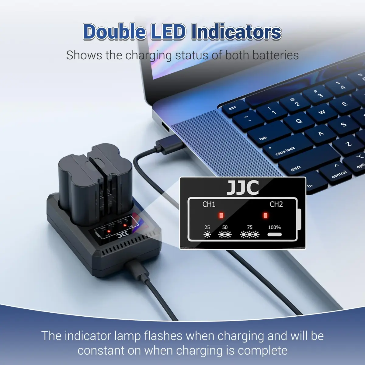 JJC Dual Battery Charger for Panasonic Lumix GH7 GH6 GH5 II GH5S GH5 GH4 GH3 S9 S5 IIX S5 II S5 G9 II G9 | USB Input, 2-Slot, 4-Hour Charge - view 7