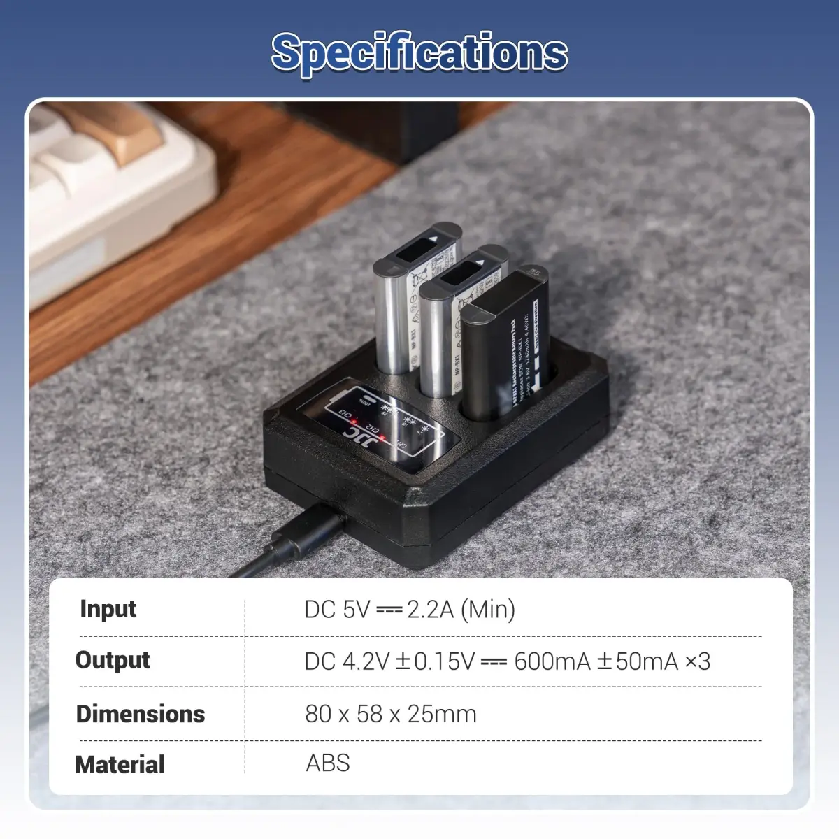 JJC Triple Slot USB Battery Charger for Sony NP-BX1 Batteries | Charges 3 Batteries Simultaneously - view 8