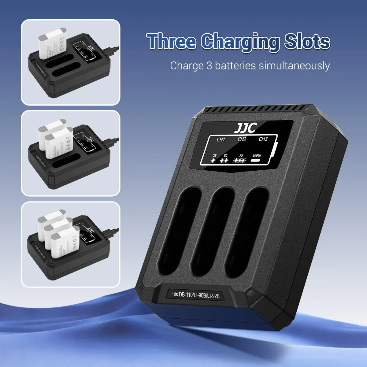 JJC Triple Slot USB Battery Charger for Sony NP-BX1 Batteries | Charges 3 Batteries Simultaneously - view 2
