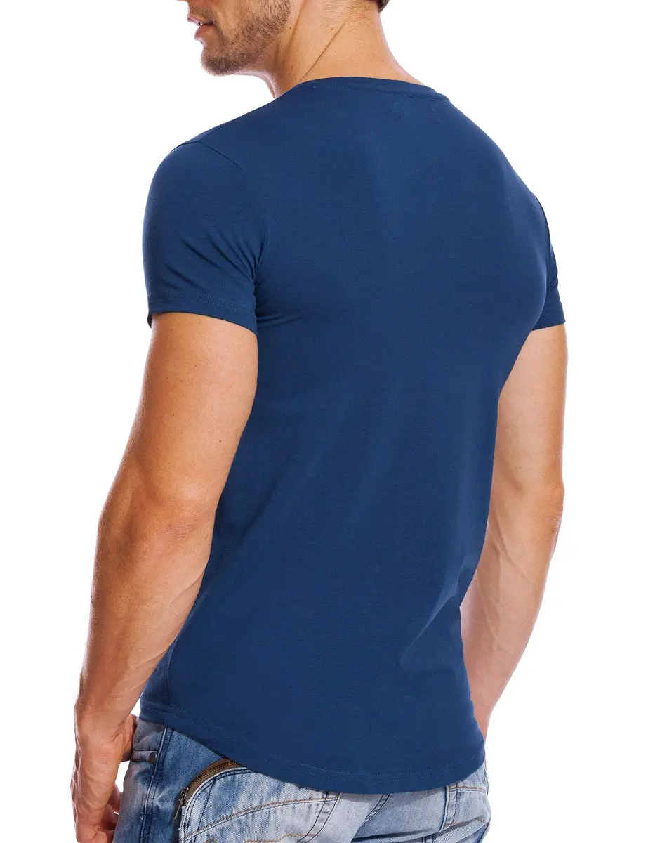 Zecmos Men's Royal Blue V Neck T-Shirt Slim Fit 100% Cotton | Muscle Fit Undershirt - view 2