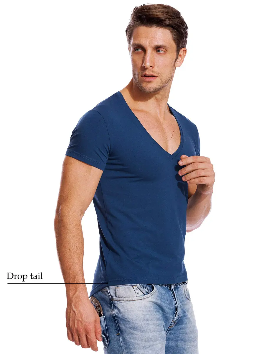 Zecmos Men's Royal Blue V Neck T-Shirt Slim Fit 100% Cotton | Muscle Fit Undershirt - view 4