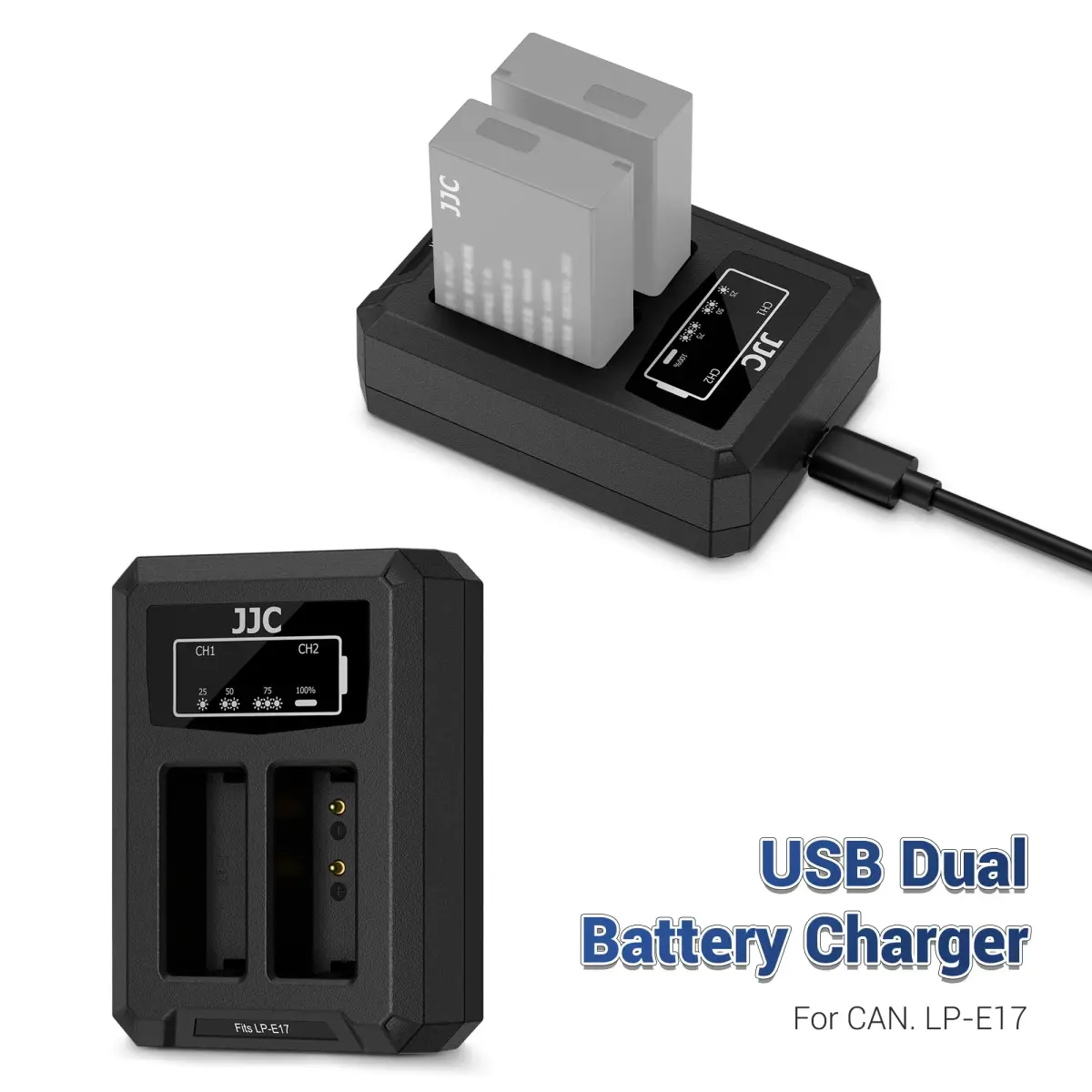 JJC LP-E17 Dual USB Battery Charger for Canon EOS R100 R50 R10 Rebel T8i T7i T6i | Charges 2 Batteries Simultaneously - view 2