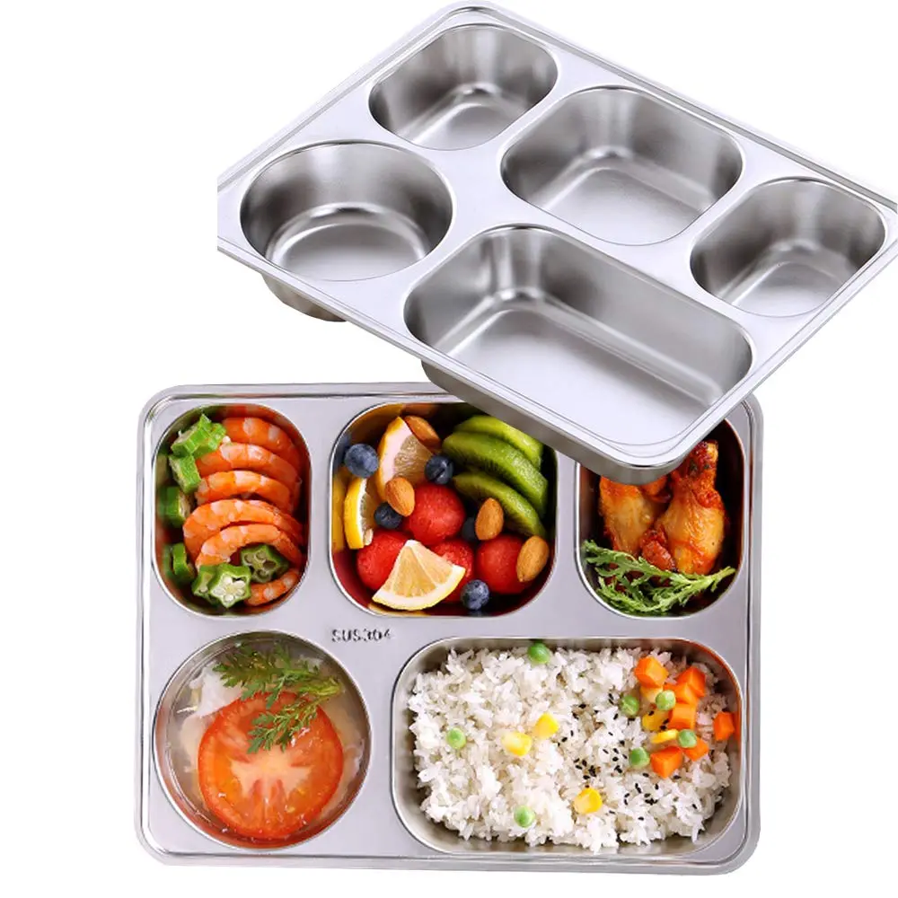 AIYoo 2 Stainless Steel Divided Plates Tray 11.2 inch | Unbreakable Portion Control Plate for Adults - main product image