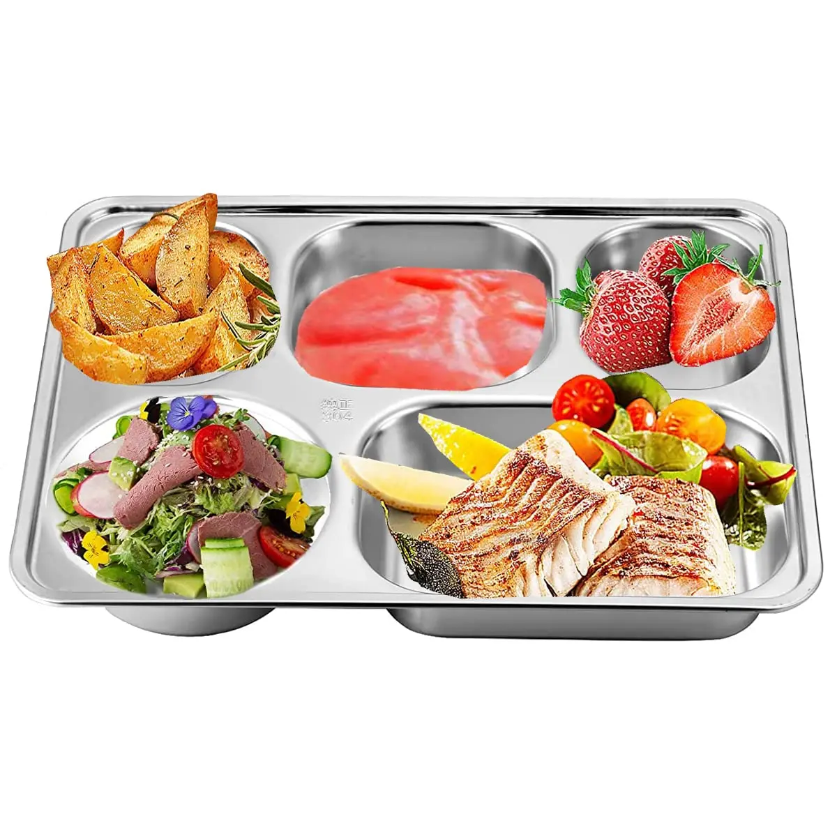 AIYoo 2 Stainless Steel Divided Plates Tray 11.2 inch | Unbreakable Portion Control Plate for Adults - view 3