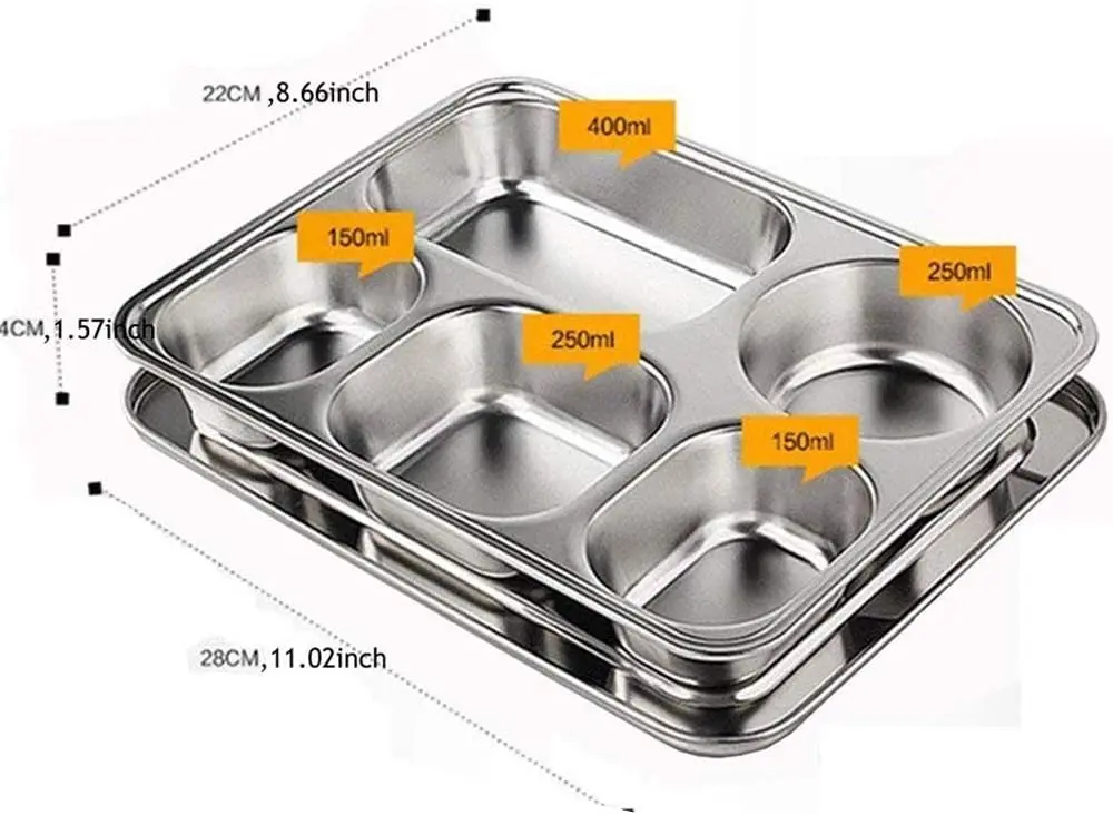 AIYoo 2 Stainless Steel Divided Plates Tray 11.2 inch | Unbreakable Portion Control Plate for Adults - view 4
