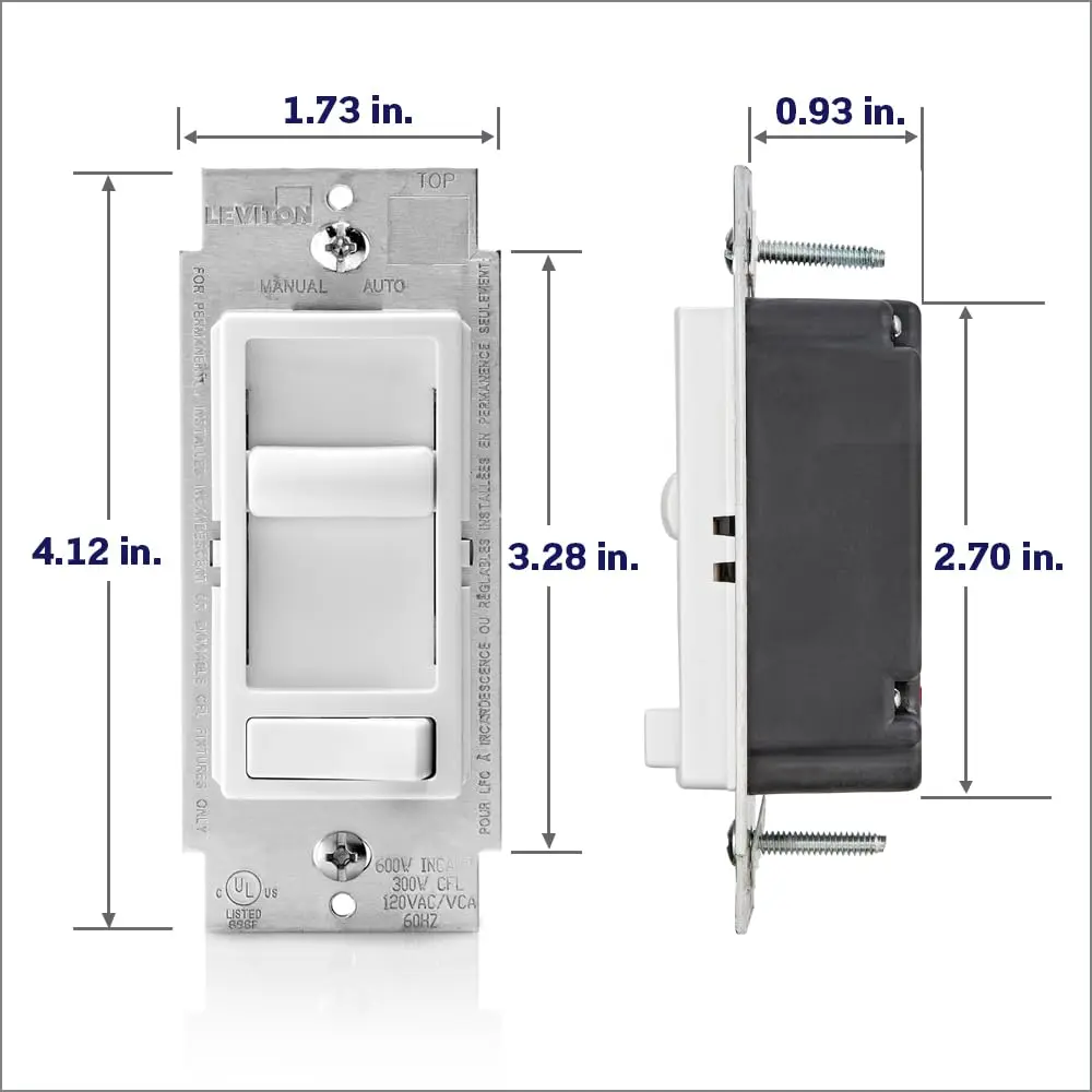 Leviton SureSlide Ceiling Fan Wall Switch, Quiet 3-Speed Fan Control, 1.5 Amps, 661F-10T, Light Almond | Low Noise, Precise Speed Control - view 6