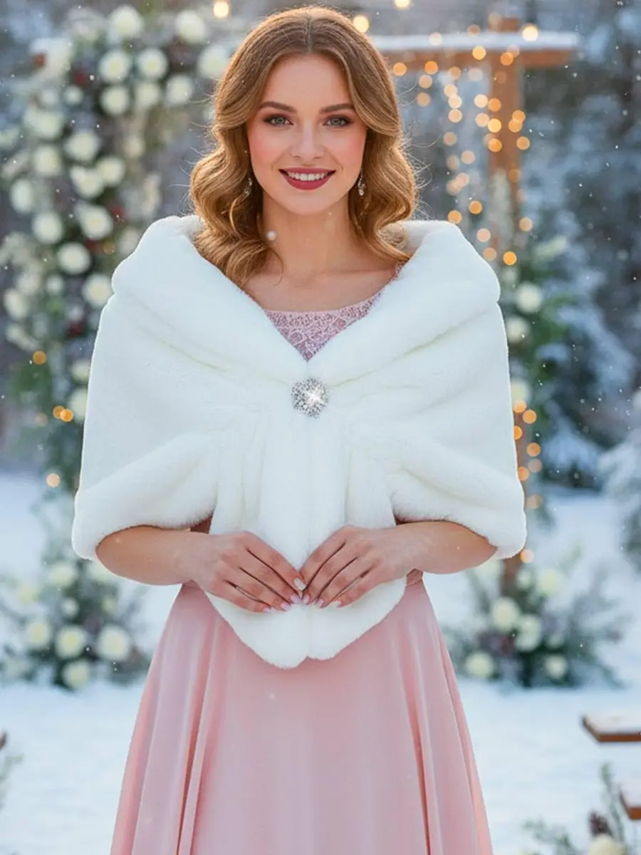 Aukmla White Bridal Fur Wraps and Shawls | Wedding & Party Accessory (150 x 36 cm, Faux Fur) - view 5