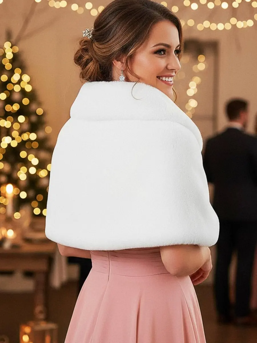 Aukmla White Bridal Fur Wraps and Shawls | Wedding & Party Accessory (150 x 36 cm, Faux Fur) - view 6
