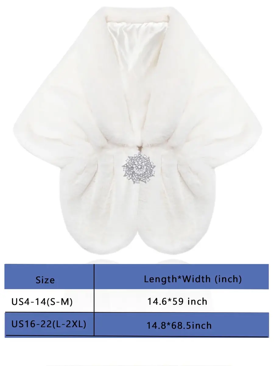 Aukmla White Bridal Fur Wraps and Shawls | Wedding & Party Accessory (150 x 36 cm, Faux Fur) - view 7