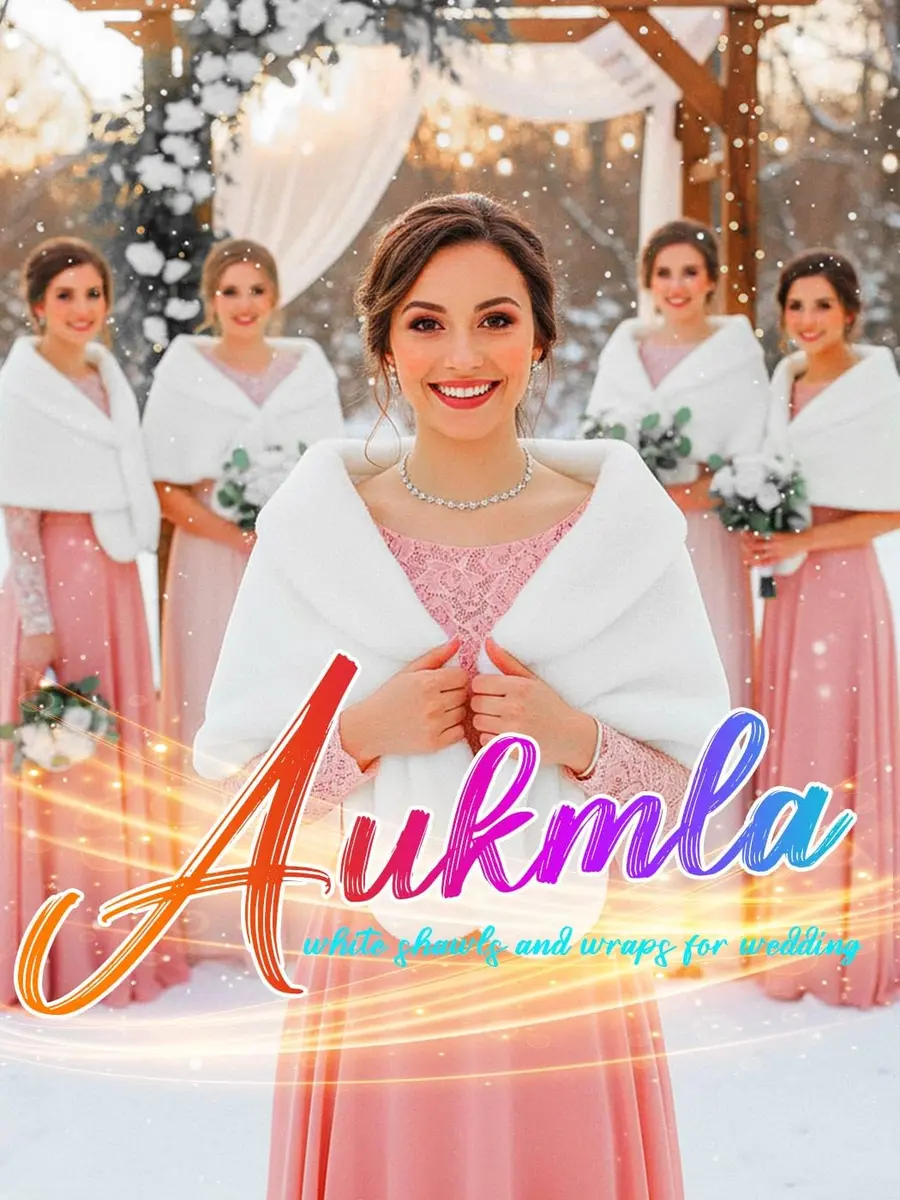 Aukmla White Bridal Fur Wraps and Shawls | Wedding & Party Accessory (150 x 36 cm, Faux Fur) - view 3