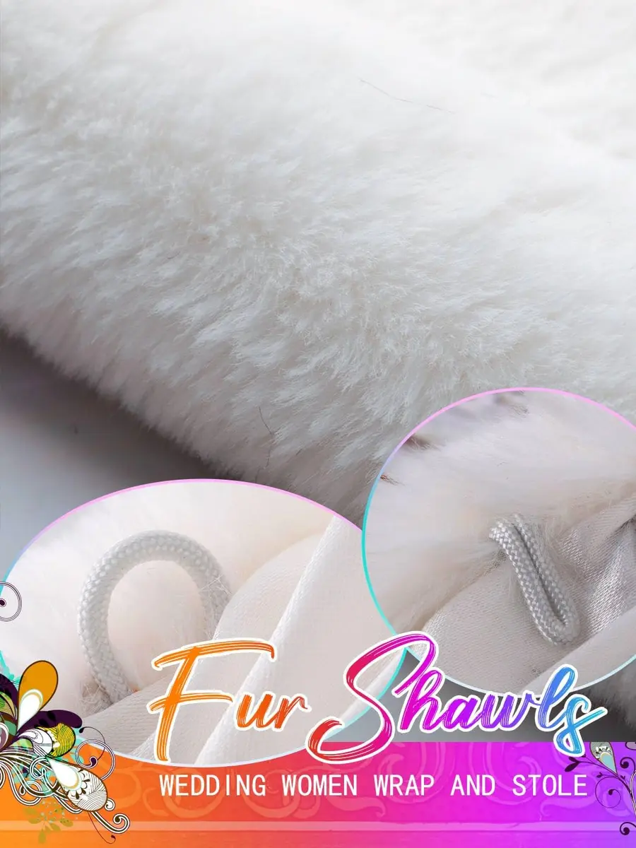 Aukmla White Bridal Fur Wraps and Shawls | Wedding & Party Accessory (150 x 36 cm, Faux Fur) - view 4
