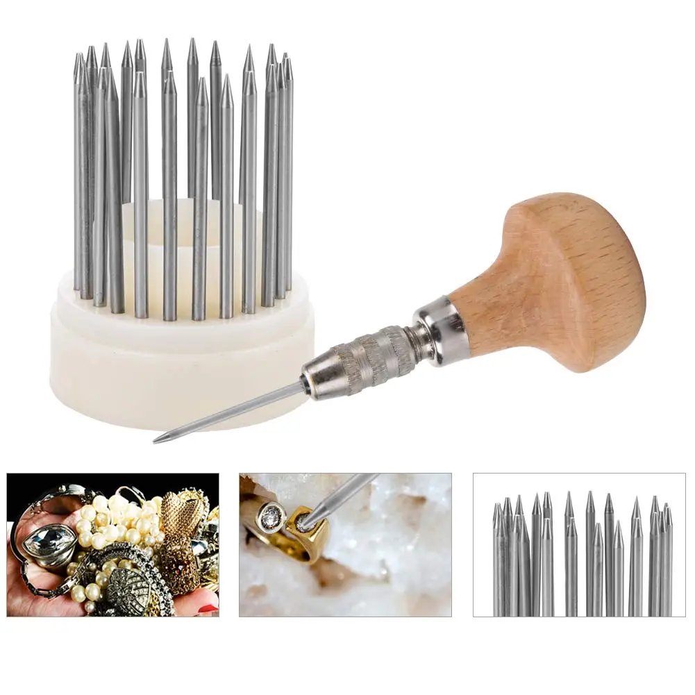 Salmue Beading Tools Set 23pcs Metal Beaders with Wooden Handle | Jewelry Setting Tools for Adults - view 3