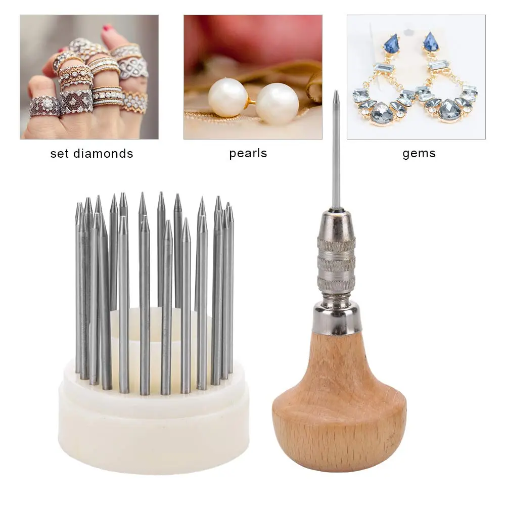 Salmue Beading Tools Set 23pcs Metal Beaders with Wooden Handle | Jewelry Setting Tools for Adults - view 4