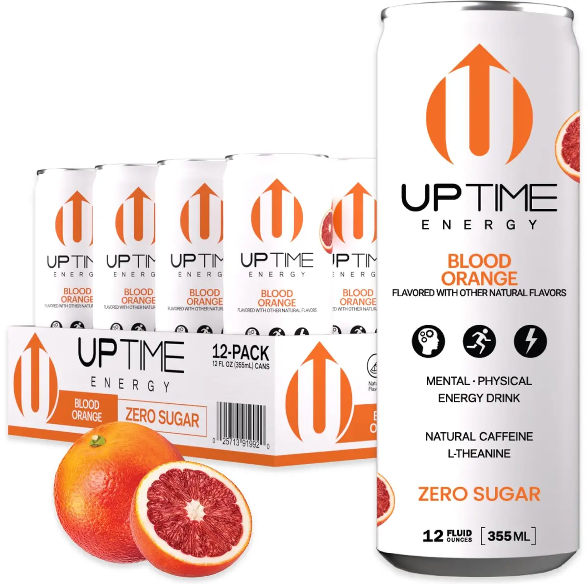 UPTIME Energy Drink, Blood Orange, 12 Fl Oz | Natural Caffeine, Zero Calories, Focus Support - main product image