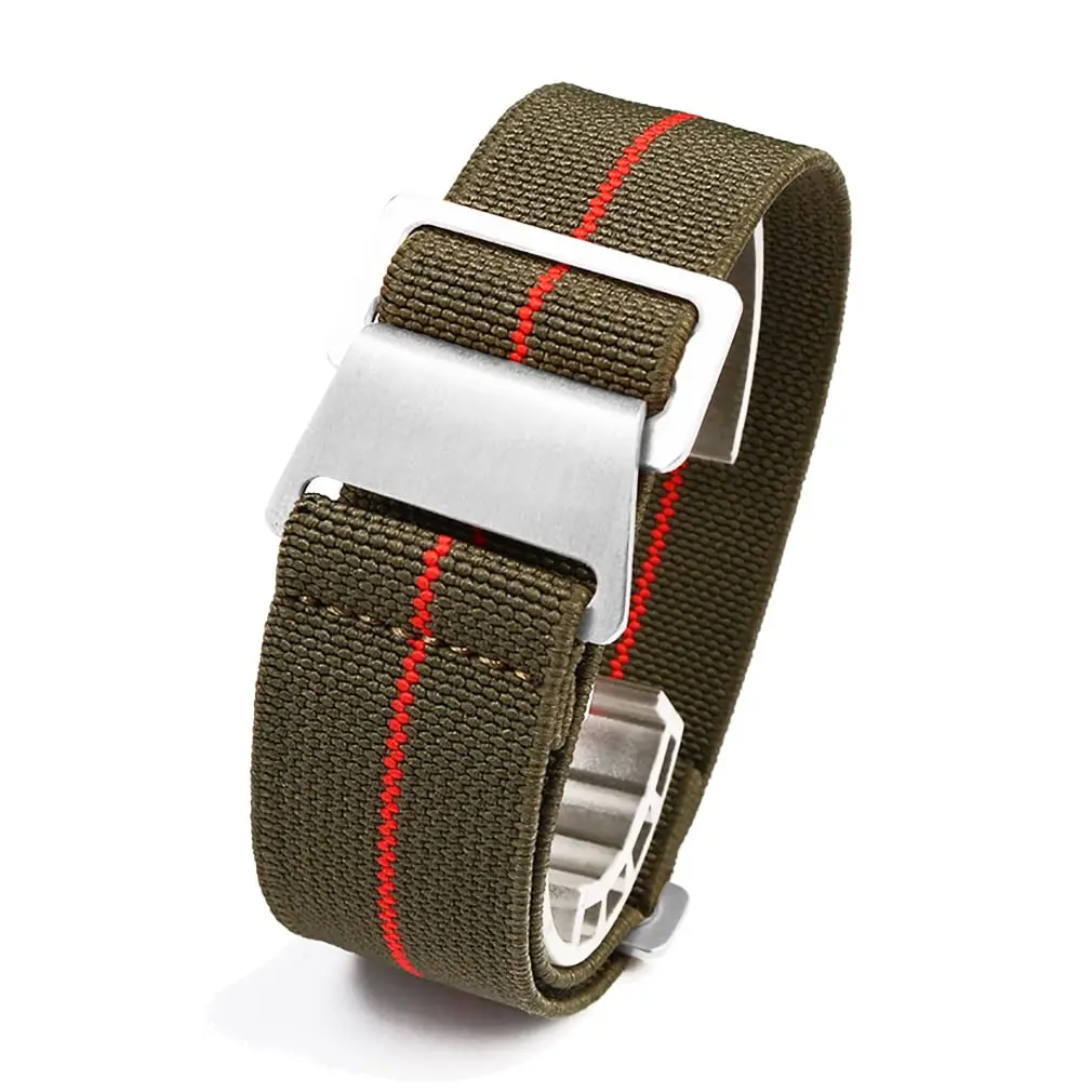 NIBD Watch Band Green with Red | Military Elastic Nylon Strap 22mm - main product image