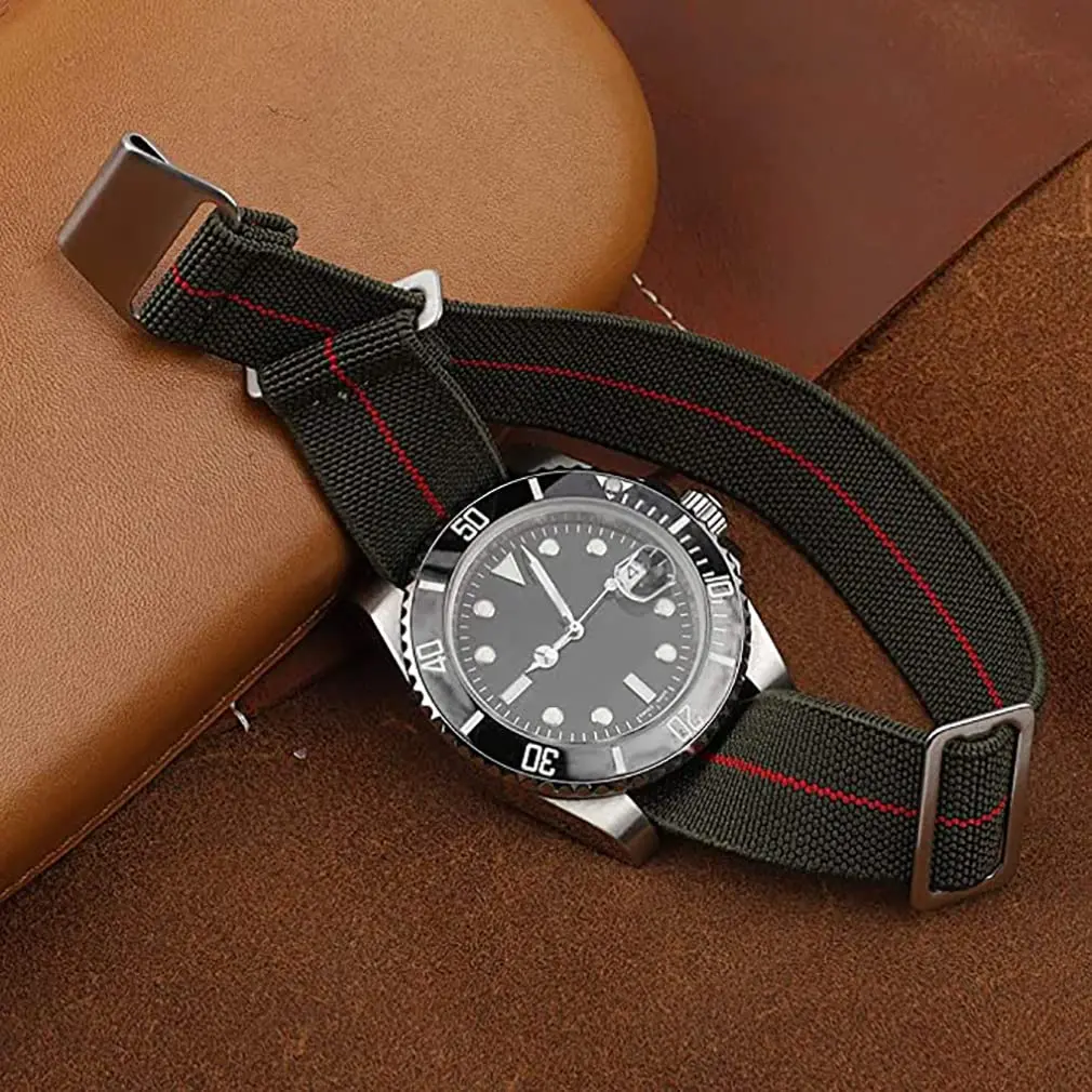 NIBD Watch Band Green with Red | Military Elastic Nylon Strap 22mm - view 4