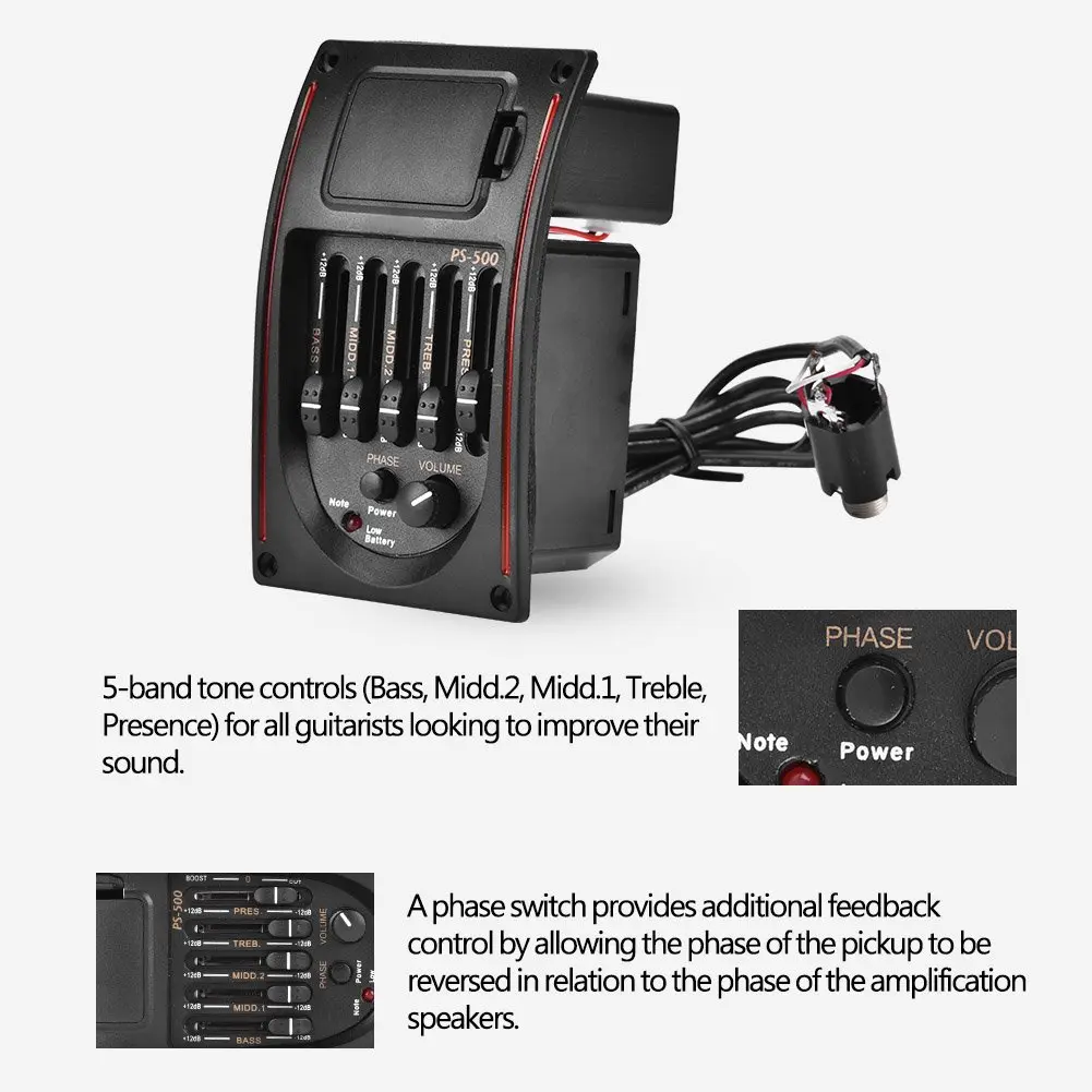 Dilwe Guitar Pickup EQ 5 Band Equalizer Digital Tuner for Acoustic Guitar | 5-Band Tone Control & LCD Backlight - view 4