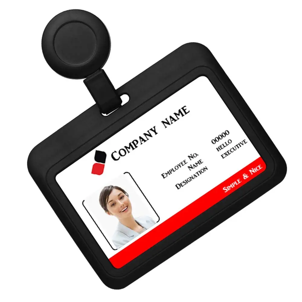 HiCycle2 Badge Holder Case Horizontal with Reel Clip 102 x 80MM | Heavy Duty Plastic for Business & Office (Black) - view 2