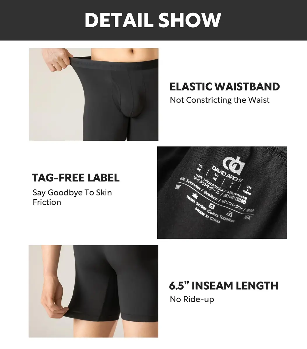 DAVID ARCHY Mens Modal Boxer Briefs Second Skin Trunks Underwear 3/4/7 Pack | Silky, Breathable Support for Daily Comfort - view 5