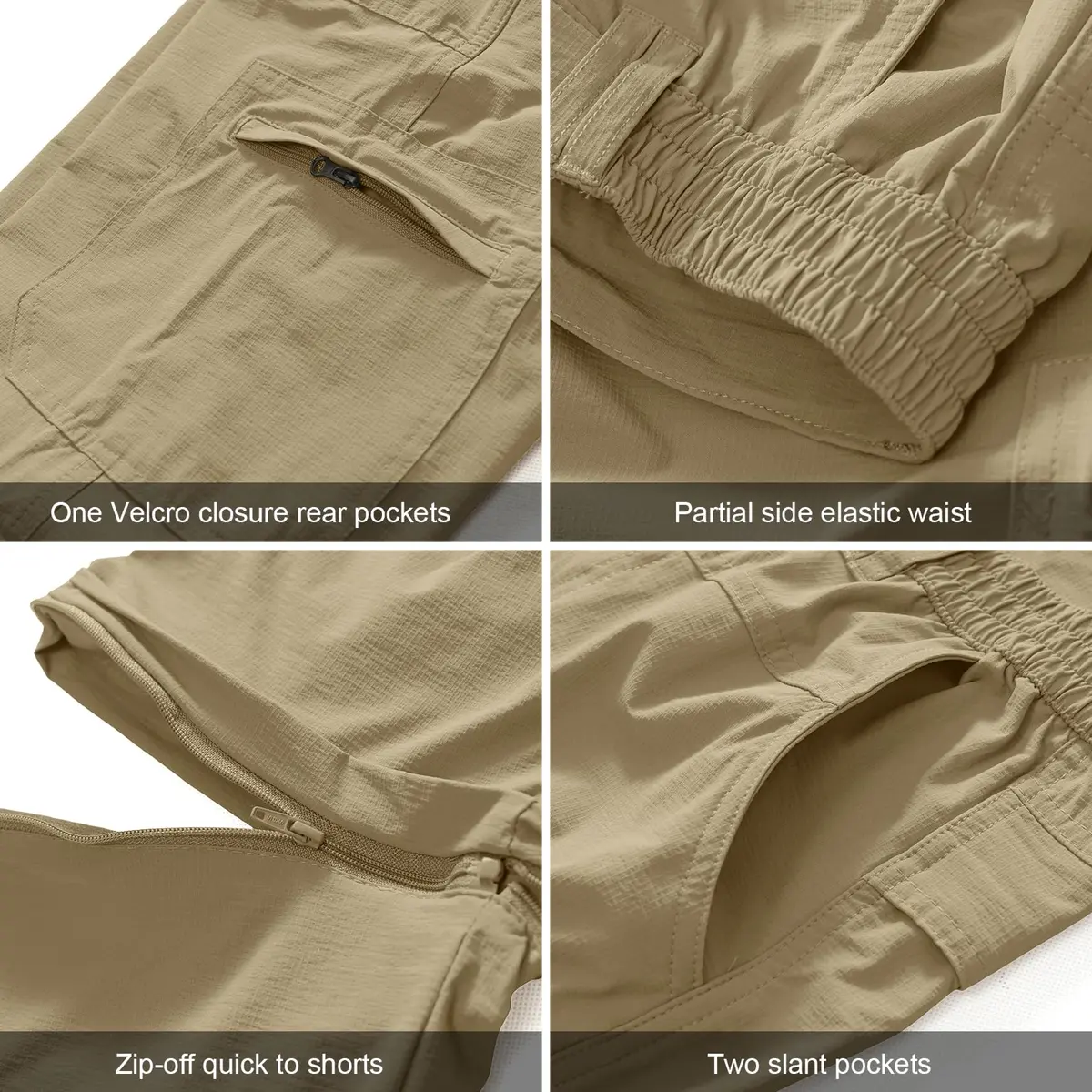linlon Men's Quick Dry Convertible Hiking Cargo Pants with Belt, Khaki, 32 (81.3 cm) | UPF 50+ Sun Protection - view 3