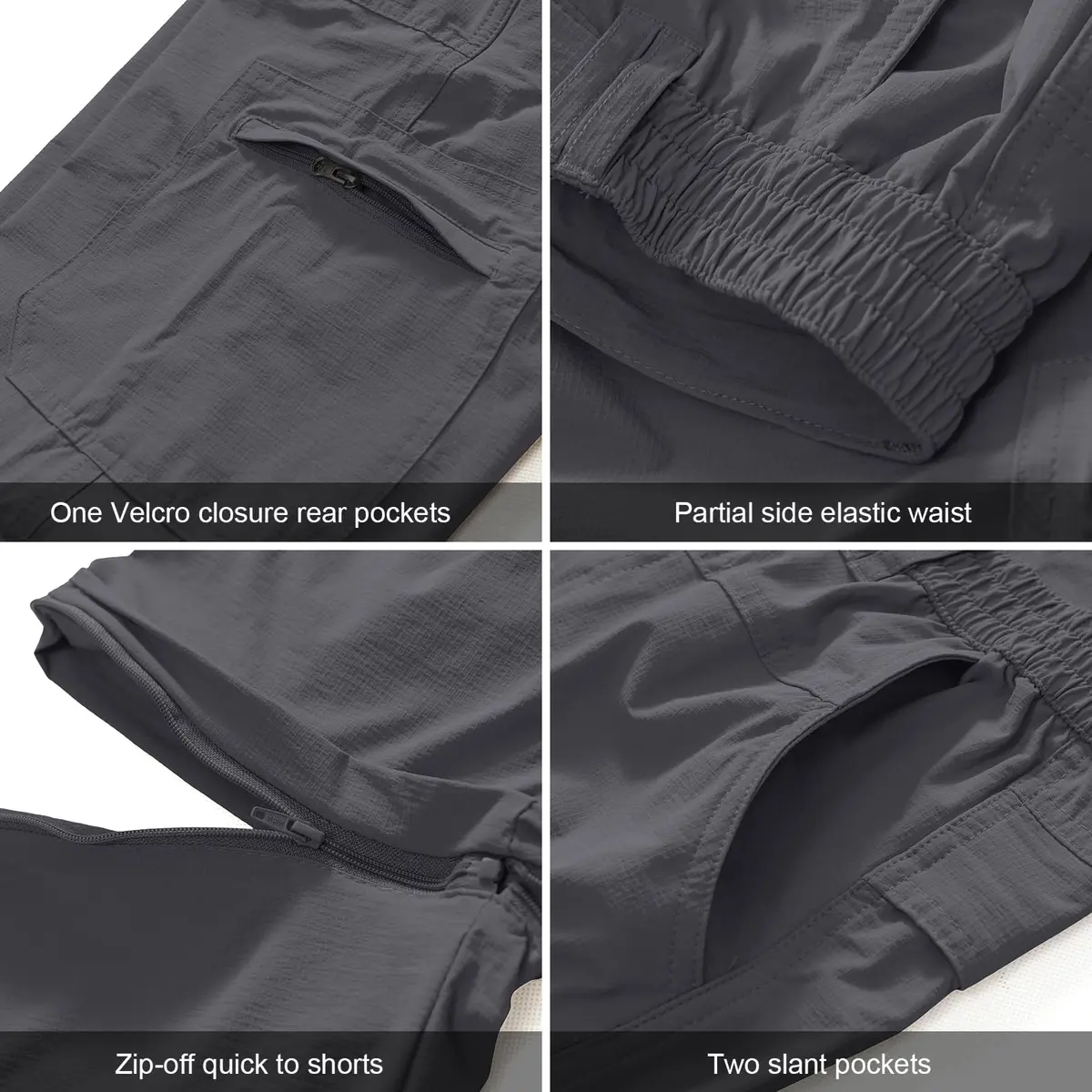 linlon Men's Quick Dry Convertible Hiking Pants with UPF 50+ Sun Protection, Grey, 30 (76 cm) | Lightweight & Breathable Cargo Trousers - view 3