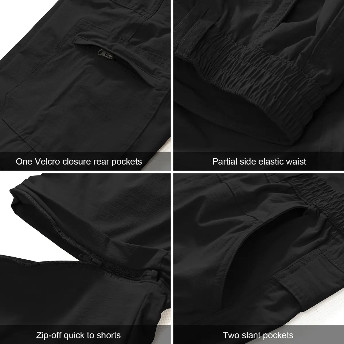 linlon Men's Convertible Hiking Pants Black 42 (106.7cm) | Quick Dry Lightweight Cargo Trousers - view 3