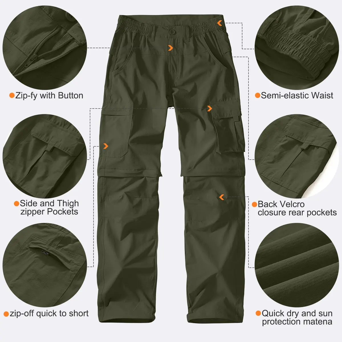 linlon Men's Quick Dry Convertible Hiking Pants | Army Green, 30 (76 cm) - view 5