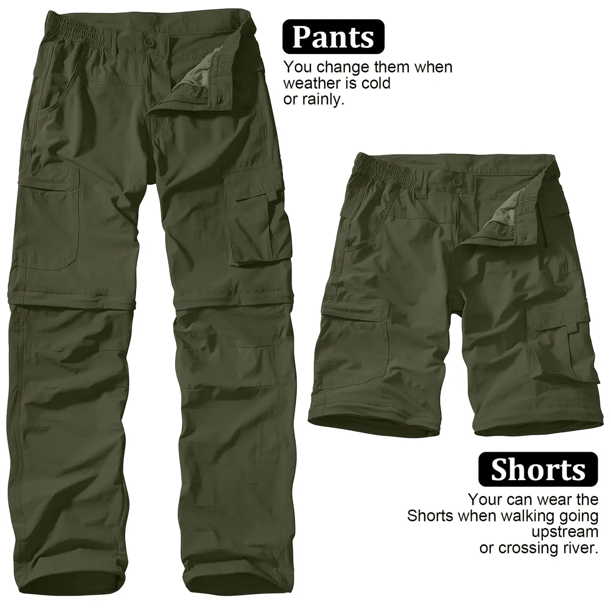 linlon Men's Quick Dry Convertible Hiking Pants | Army Green, 30 (76 cm) - view 6