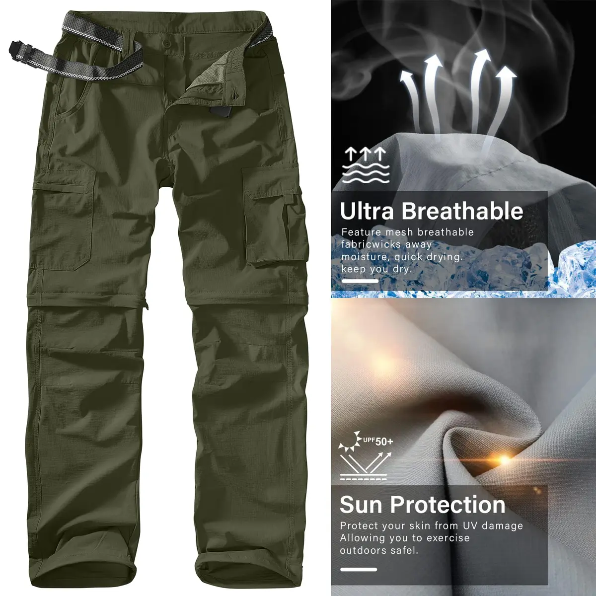 linlon Men's Quick Dry Convertible Hiking Pants | Army Green, 30 (76 cm) - view 7
