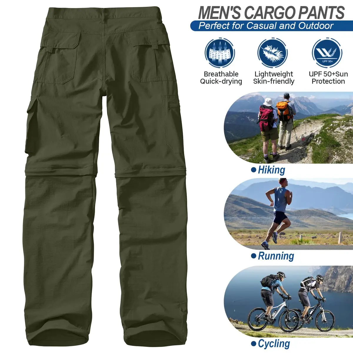 linlon Men's Quick Dry Convertible Hiking Pants | Army Green, 30 (76 cm) - view 8
