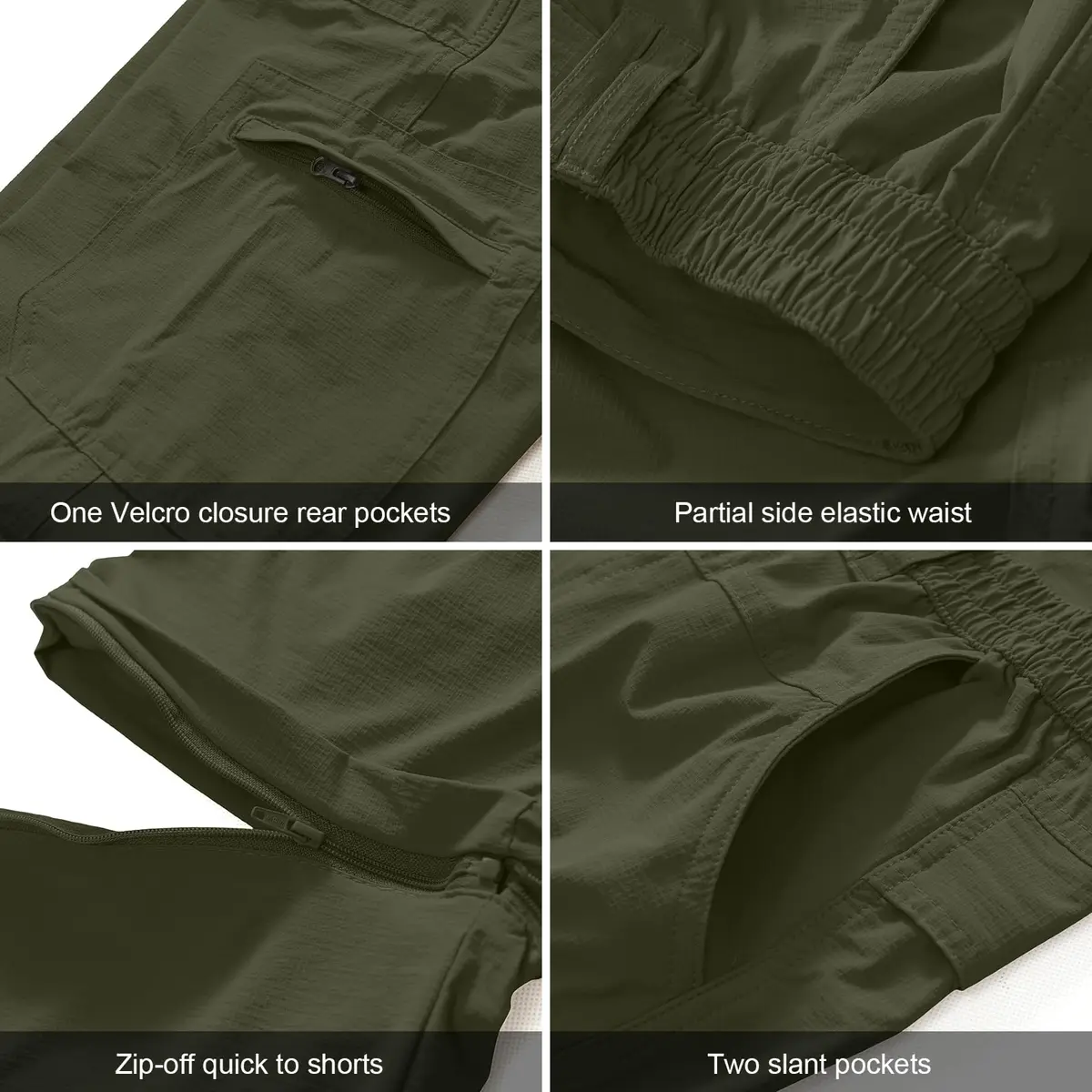 linlon Men's Quick Dry Convertible Hiking Pants | Army Green, 30 (76 cm) - view 3