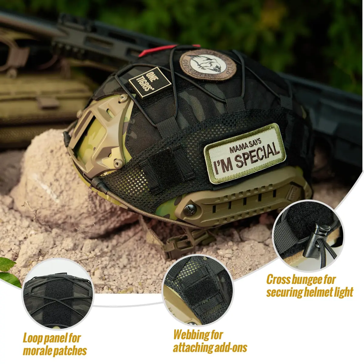 ONETIGRIS Helmet Cover, Tactical Fast Cover Cloth for PJ Helmet, Size M/L | Water-Resistant Cordura Nylon - view 5