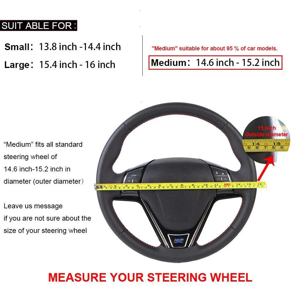 O SHI CAR Elegant Beige Genuine Leather Car Steering Wheel Cover 15 Inch | Anti-slip & Durable - view 6