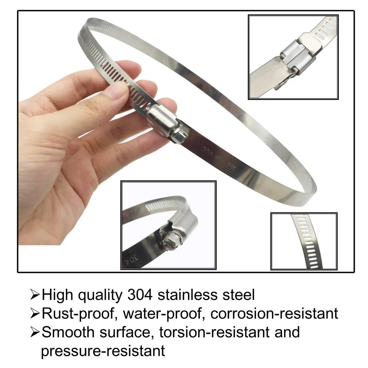 EesTeck 6 Inch Adjustable 304 Stainless Steel Hose Clamp 4-Pack | Rust-Proof Corrosion-Resistant - view 2