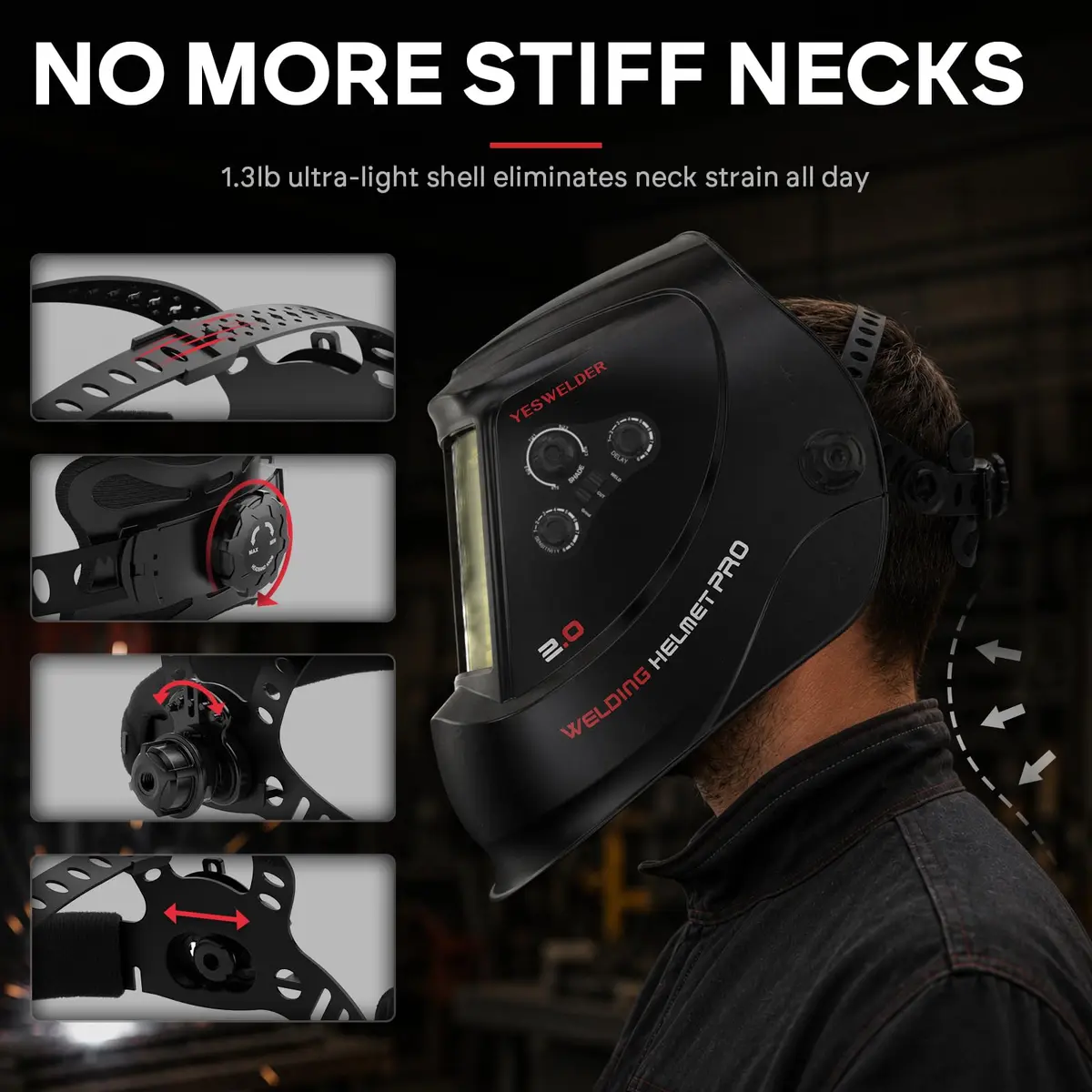YESWELDER Auto Darkening Welding Helmet, Large View, LYG-M800H | True Color, 4 Sensors, 3.93"X3.66" View - view 7