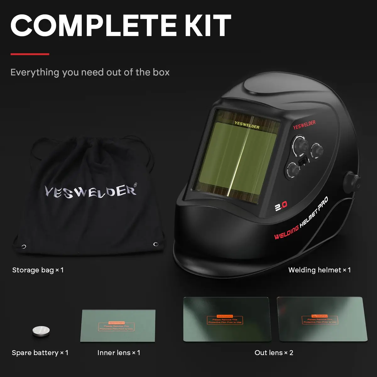 YESWELDER Auto Darkening Welding Helmet, Large View, LYG-M800H | True Color, 4 Sensors, 3.93"X3.66" View - view 9