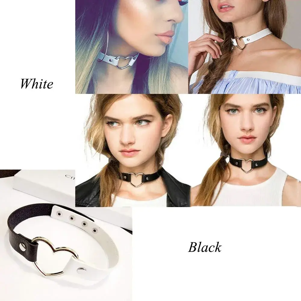ETHOON Dual Color Love Heart PU Leather Choker Necklace 15.7cm (0.67in) | Adjustable Punk Collar Chain - view 4