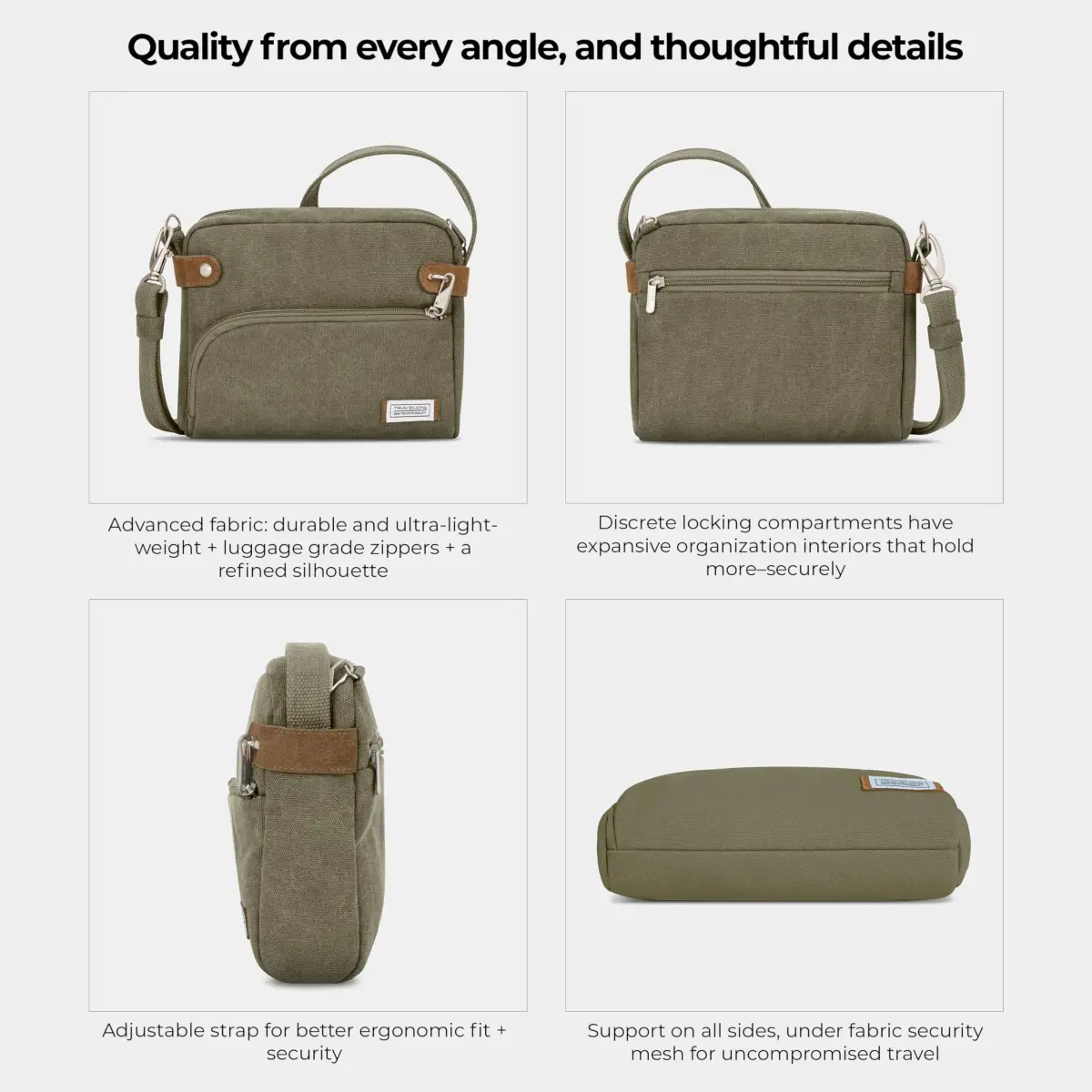 Travelon Anti-Theft Heritage Crossbody Bag Sage 24cm (9.5"W x 8"H x 2.5"D) | Secure Travel Companion - view 6