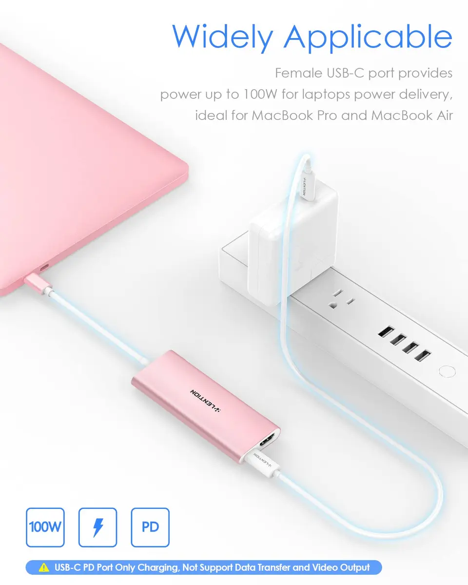 LENTION USB-C Multi-Port Hub with 4K HDMI, 100W PD & 4 USB 3.0 Ports | Compatible with MacBook & Surface (Rose Gold) - view 4