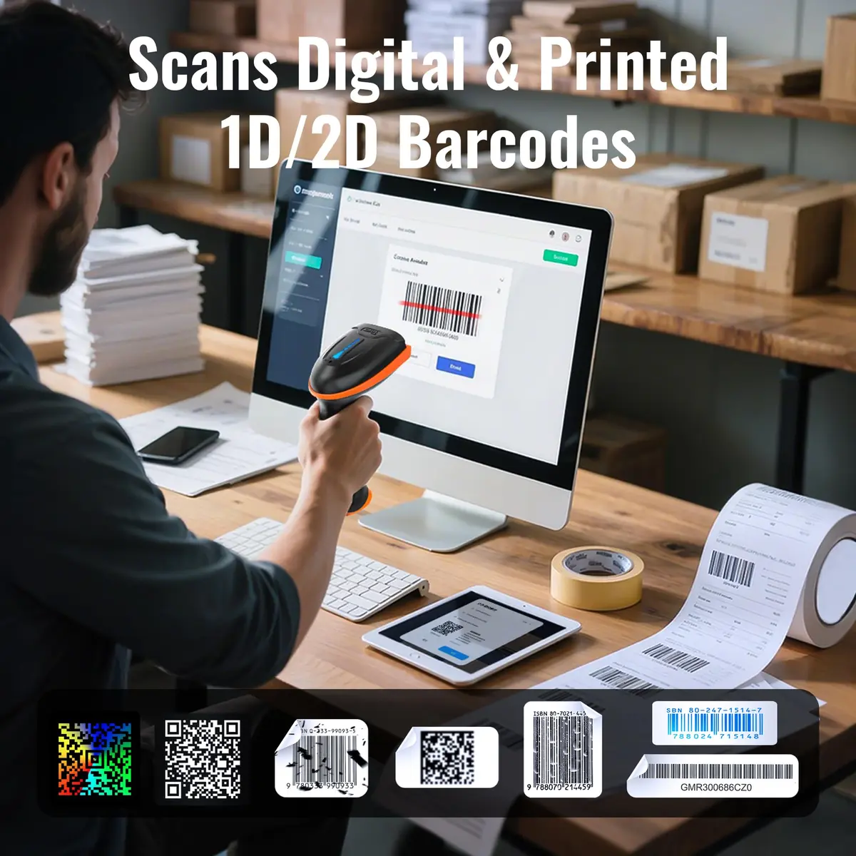 Tera Barcode Scanner with Battery Indicator: 2D Wireless, D5100 Orange | Long Battery Life & IP54 Dust Protection - view 6