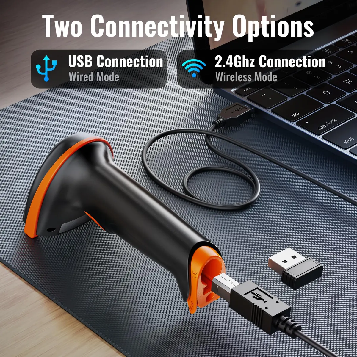Tera Barcode Scanner with Battery Indicator: 2D Wireless, D5100 Orange | Long Battery Life & IP54 Dust Protection - view 3