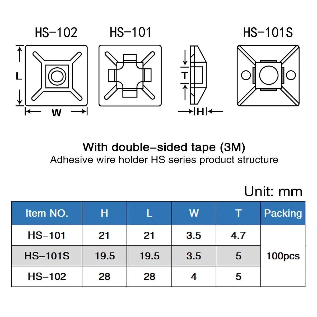 XHF Black Self-Adhesive Cable Tie Mounts 100 PCS (19.5mm Base) | Organize Wires with Strong Adhesive - view 6