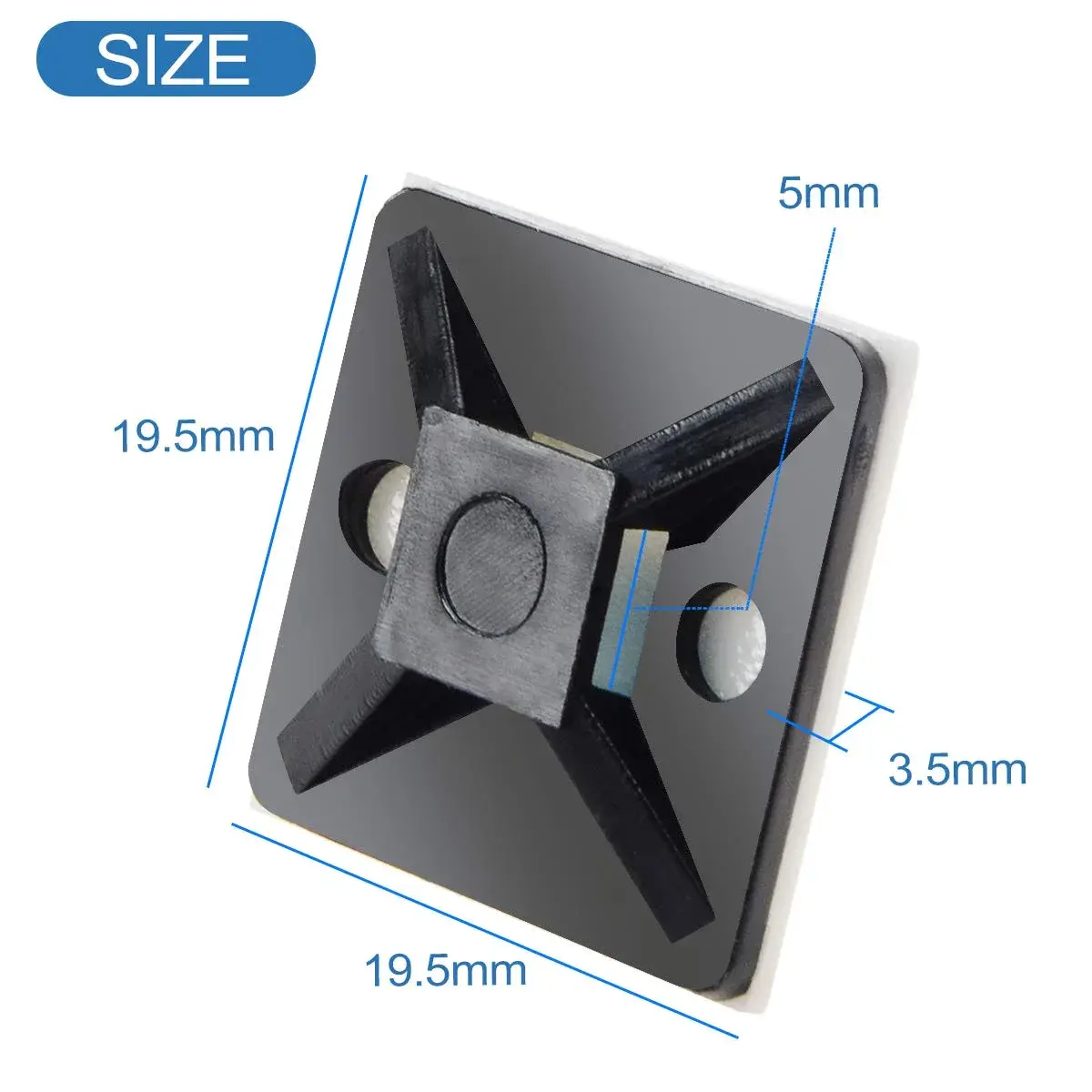 XHF Black Self-Adhesive Cable Tie Mounts 100 PCS (19.5mm Base) | Organize Wires with Strong Adhesive - view 3
