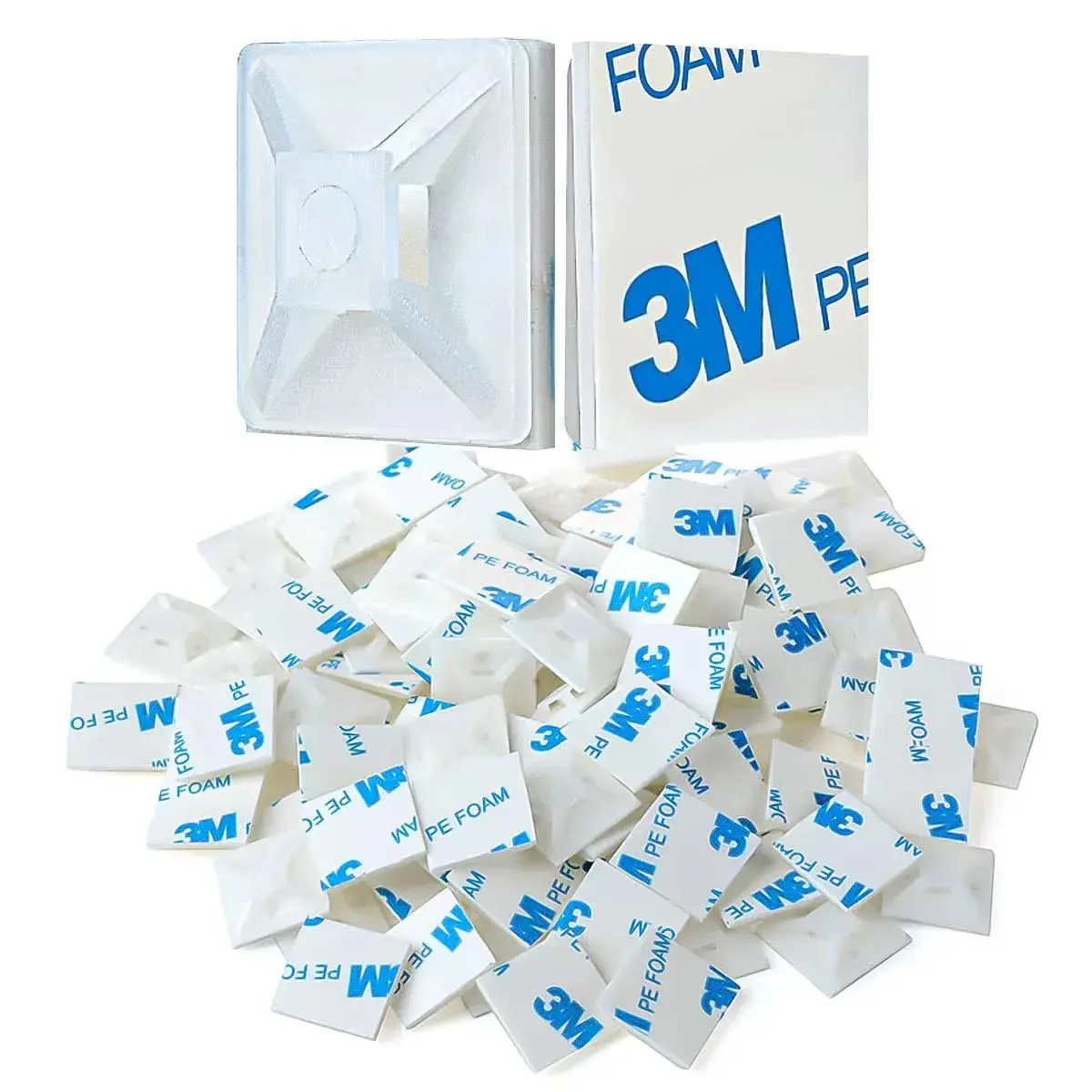 XHF White Self-Adhesive Cable Tie Mounts 100 PCS (1.1" Base) | Organize Wires with Strong Adhesive - main product image