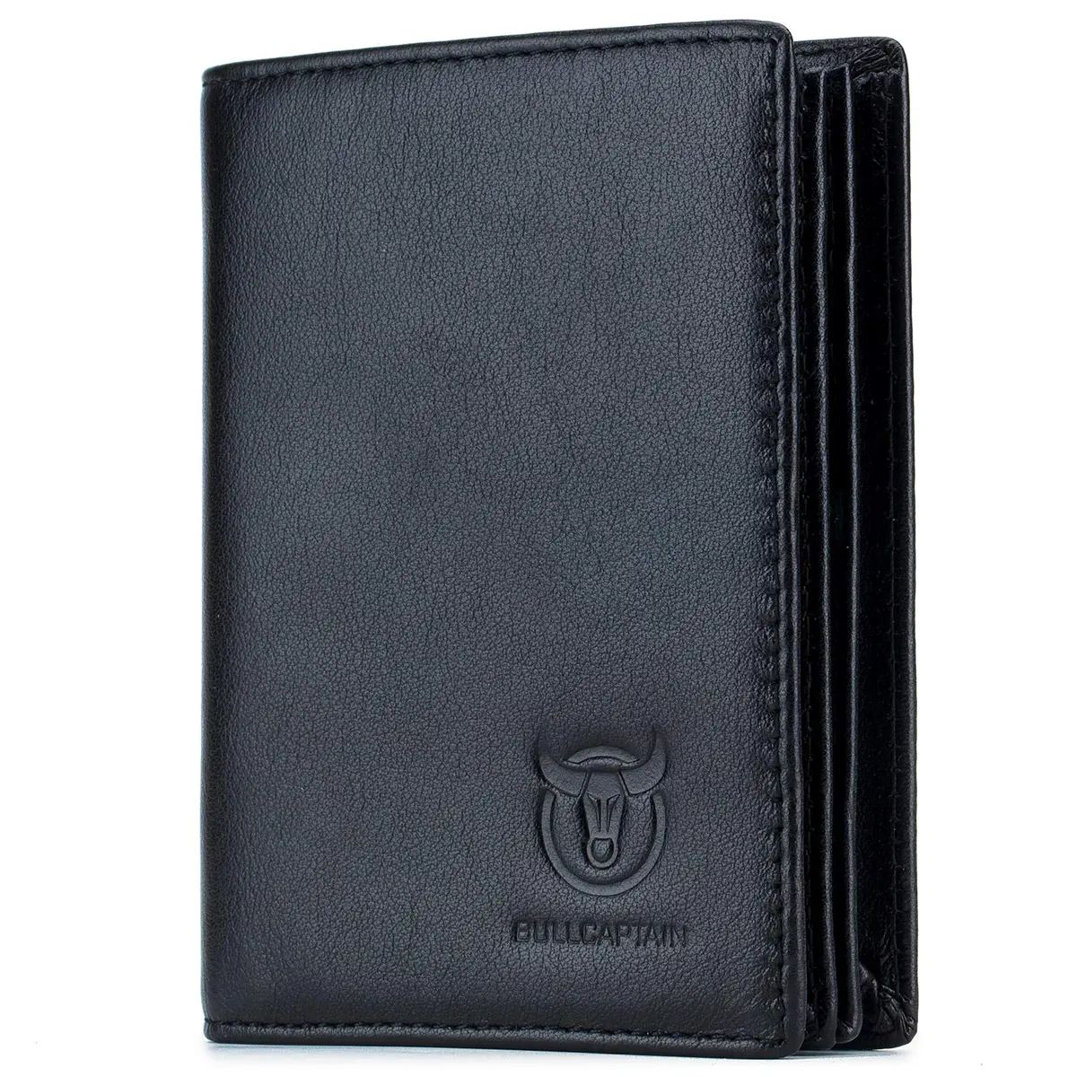BULLCAPTAIN Genuine Leather RFID Blocking Bifold Wallet for Men QB-027 Black | Large Capacity 15 Card Slots - main product image