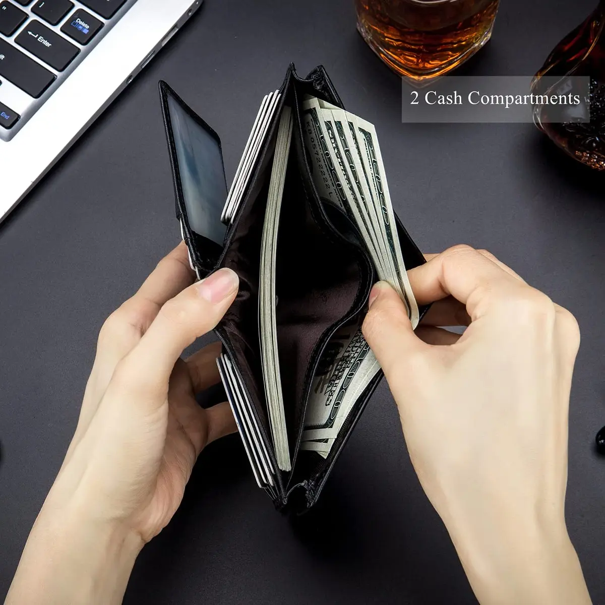 BULLCAPTAIN Genuine Leather RFID Blocking Bifold Wallet for Men QB-027 Black | Large Capacity 15 Card Slots - view 5