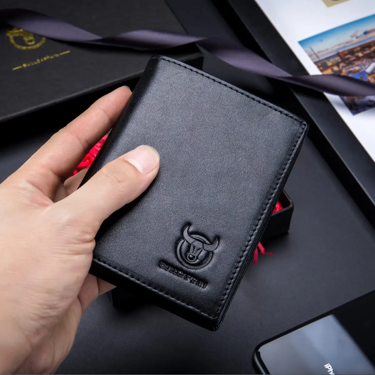 BULLCAPTAIN Genuine Leather RFID Blocking Bifold Wallet for Men QB-027 Black | Large Capacity 15 Card Slots - view 2